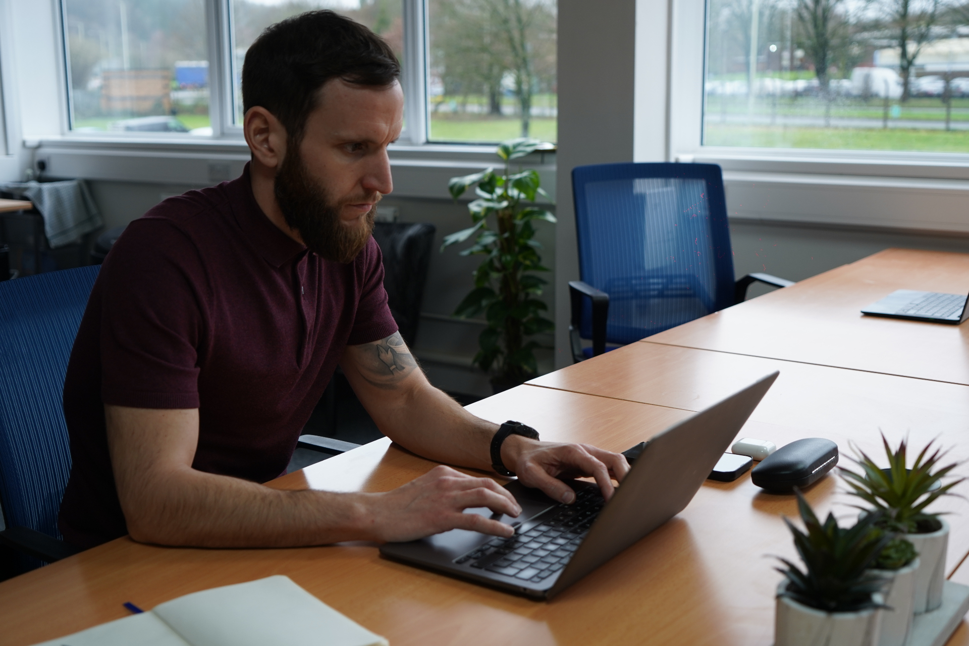 Open coworking floor with shared desks