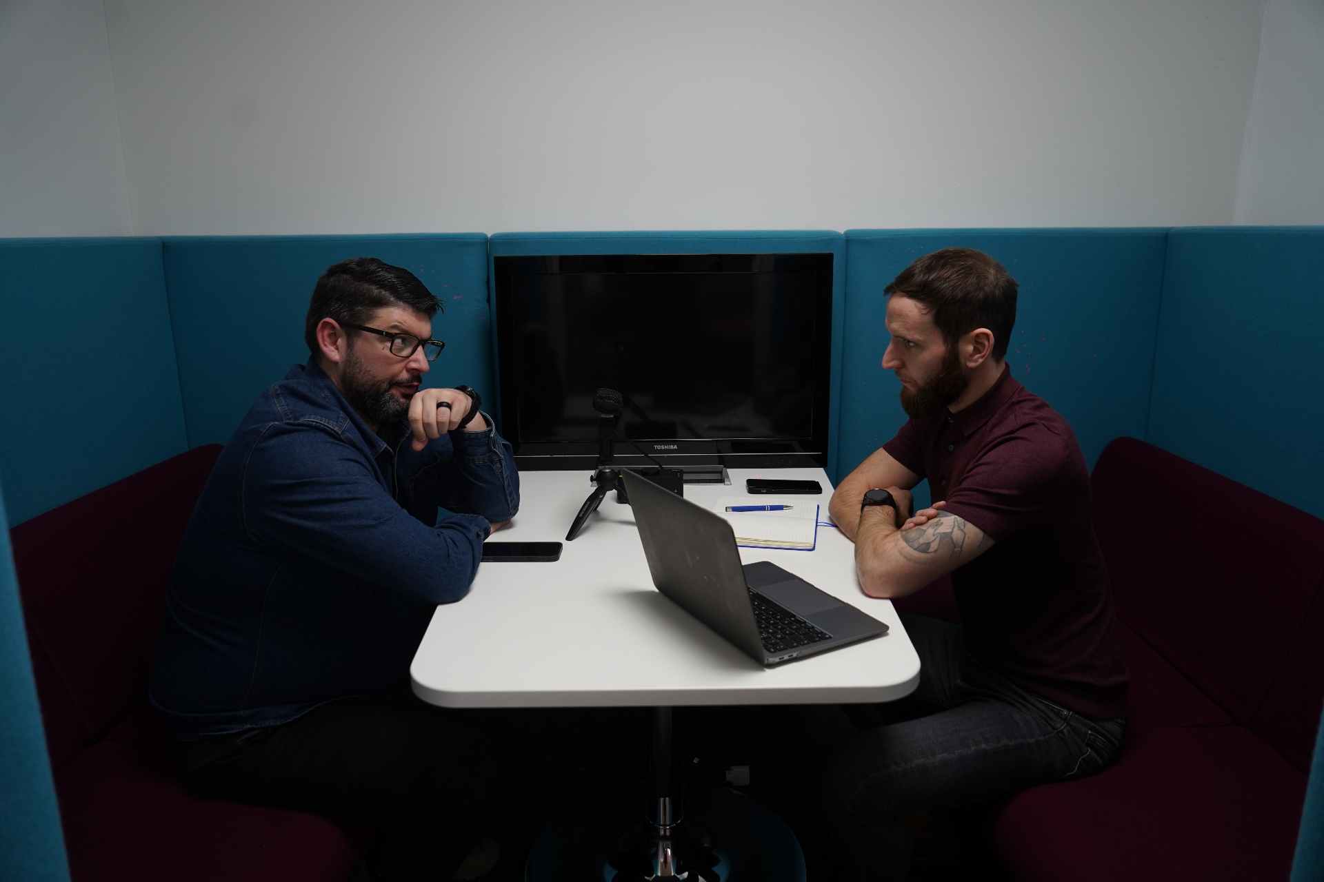 Collaborative desks with a member working